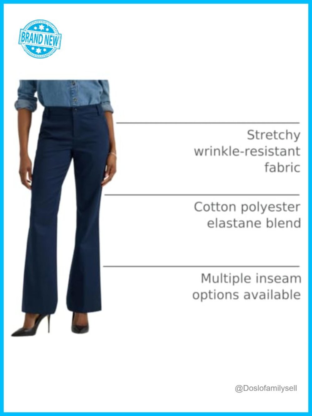 Wrinkle Free Mid Rise Bootcut Pants Regular Fit Stretch - Picture 4 of 6